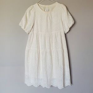 Miduli Puff Sleeve Embroidered Eyelet Lace Midi Dress